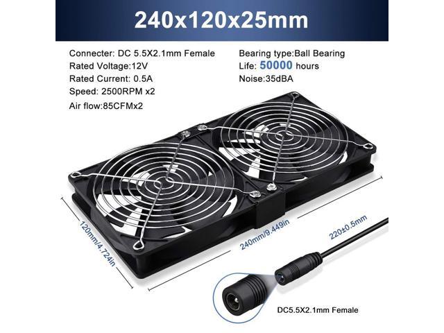 Wathai Big Airflow 2 x 120mm 240mm Computer Fan with AC Plug Cabinet Fan 110V 240V AC Power Supply, Speed Controller 3V to 12V, for Mining Machine...