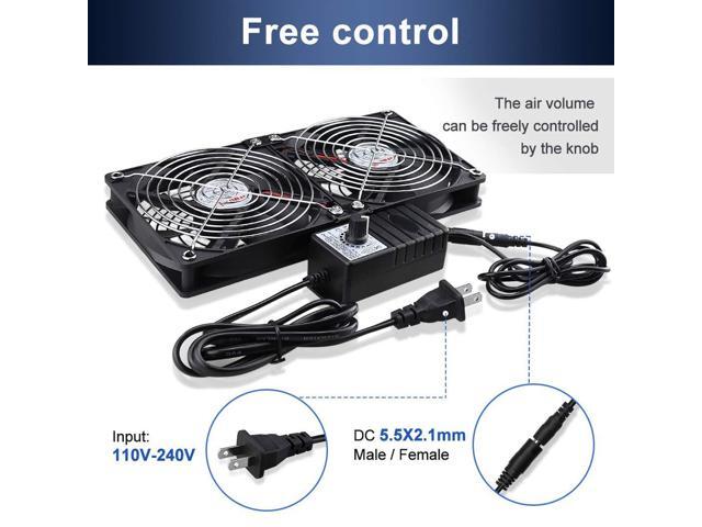 Wathai Big Airflow 2 x 120mm 240mm Computer Fan with AC Plug Cabinet Fan 110V 240V AC Power Supply, Speed Controller 3V to 12V, for Mining Machine...