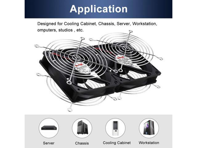Wathai Big Airflow 2 x 120mm 240mm Computer Fan with AC Plug Cabinet Fan 110V 240V AC Power Supply, Speed Controller 3V to 12V, for Mining Machine...