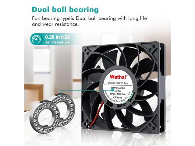 Wathai 120mm x 25mm 12V High Pressure CFM Fan Dual Ball High Speed DC Brushless Cooling Fan