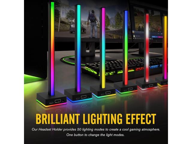 EZDIY-FAB USB LED Light Bar Headphones Stand, Desktop Atmosphere RGB Backlight,50 Built-in Color modes, Headphone Holder for Gamers Gaming PC...