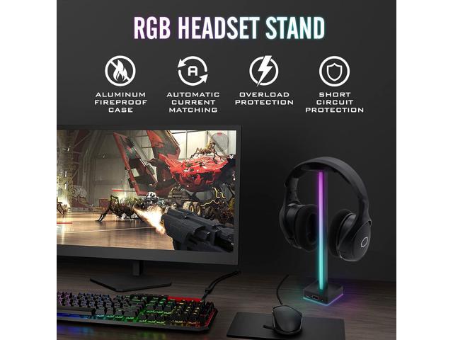 EZDIY-FAB USB LED Light Bar Headphones Stand, Desktop Atmosphere RGB Backlight,50 Built-in Color modes, Headphone Holder for Gamers Gaming PC...