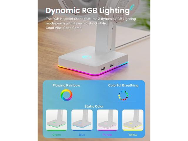 RGB Gaming Headset Stand with 2 USB Ports, Game Headphone Mount for PC, Xbox One, PS4, Switch, Earphone Holder Hanger, Great for Gaming Stations,...