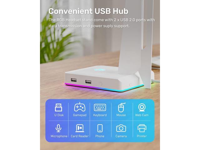 RGB Gaming Headset Stand with 2 USB Ports, Game Headphone Mount for PC, Xbox One, PS4, Switch, Earphone Holder Hanger, Great for Gaming Stations,...