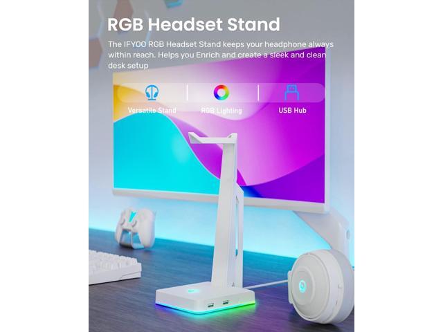 RGB Gaming Headset Stand with 2 USB Ports, Game Headphone Mount for PC, Xbox One, PS4, Switch, Earphone Holder Hanger, Great for Gaming Stations,...