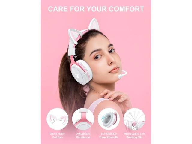 PHNIXGAM Cat Ear Gaming Cute Headset, Wired Over-Ear Headphones with Noise Cancelling Microphone, Surround Sound, LED Backlight for PS4, PS5, Xbox...