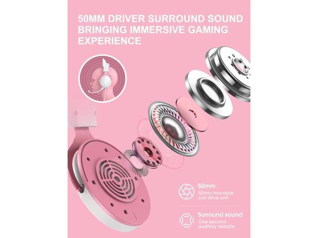 PHNIXGAM Cat Ear Gaming Cute Headset, Wired Over-Ear Headphones with Noise Cancelling Microphone, Surround Sound, LED Backlight for PS4, PS5, Xbox...