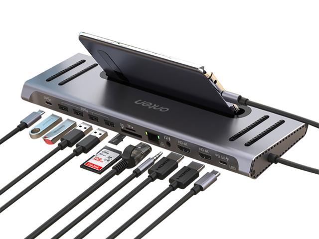 USB 3.0 Hub,12 in 1 Usb C Hub Multiport Adapter with Gigabit Port, PD Type C Charging Port, 2*4K HDMI, VGA, SD TF Card Reader, 6*USB Port, Audio Mic.