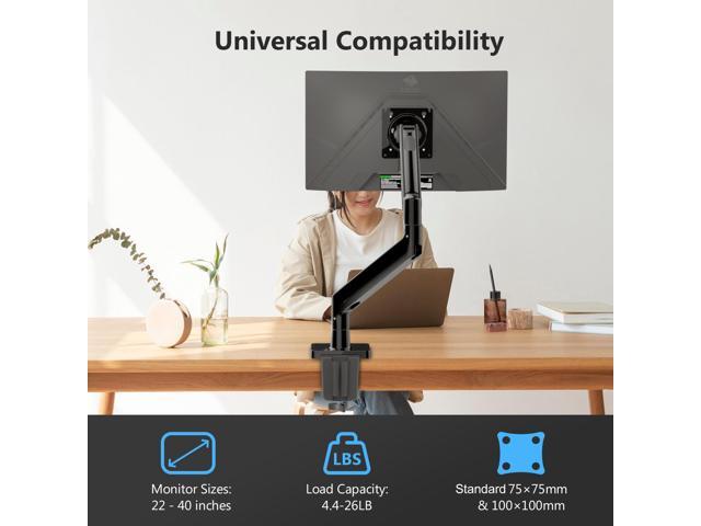 Z-EDGE MS05 Single Mount Stand Arm, Supports 22'- 40' monitors and 26 lbs, 360° Adjustable, 75x75mm/100x100mm,Clamp & Grommet Base