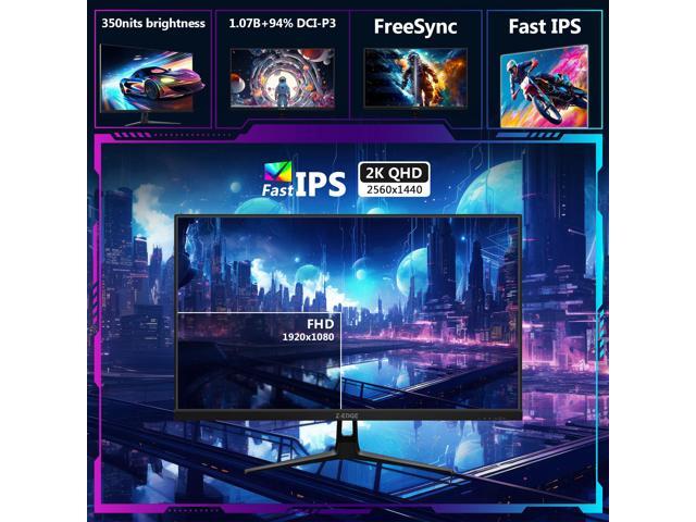 Z-EDGE UG27QF 27' 2K QHD 2560 x 1440 180Hz 1ms IPS Flat Panel Gaming Monitor, FreeSync Compatible, HDMI x 2, DP x 2, Eye-Care Technology