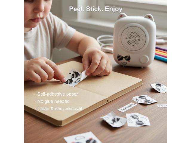 Portable AI Smart Printer with Voice Command, Black/White Printing, Includes 5 Self-Adhesive Paper Rolls