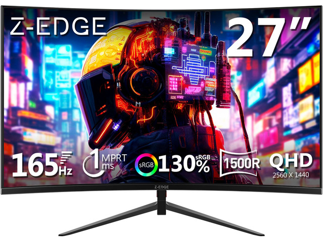 Z-EDGE 27 inch 2K QHD 2560 x 1440 165Hz 1ms (MPRT) Curved Gaming Monitor, FreeSy