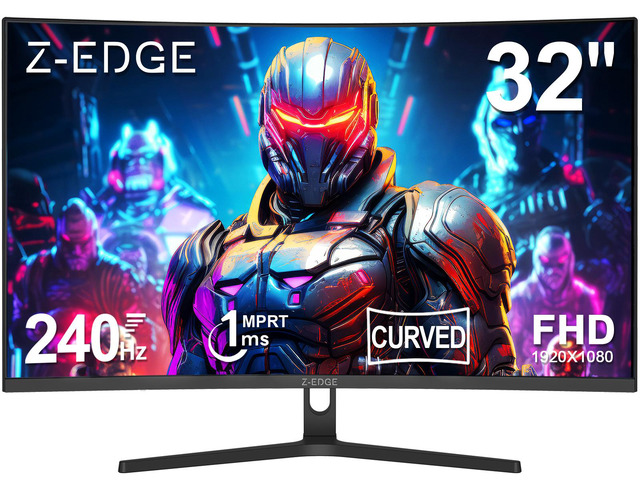 Z-EDGE 32 inch 1080P Full HD 1920 x 1080 240 Hz 1 ms Curved Gaming Monitor, FreeSync Compatible, HDMI + DP, Support Wall Mount 75x75mm