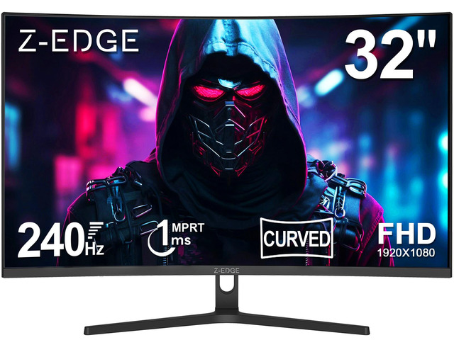 Z-EDGE UG32P 32' 1080P Curved Gaming Monitor, 240Hz, 1ms, HDR10, FreeSync Compatible, HDMI x1, DP x1,Wall Mountable 100x100mm