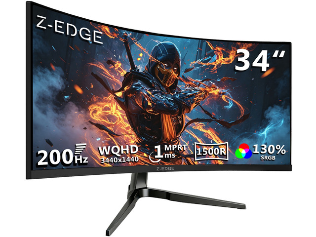 Z-EDGE UG34 34' UWQHD 3440 x 1440 Ultra Wide 21:9 200Hz 1ms 2K Curved Gaming Mon