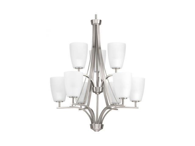 Photos - Chandelier / Lamp Leap Chandelier, 9-Light, Brushed Nickel, Etched Glass, 26.5'W (P400044-00