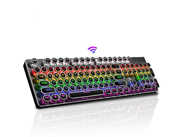 Type-2.4G Wireless Mechanical Gaming Keyboard Rechargeable PUNK Dual Mode Real RGB Keyboard, Backlit RGB LED, For Laptop, Desktop pc, Black