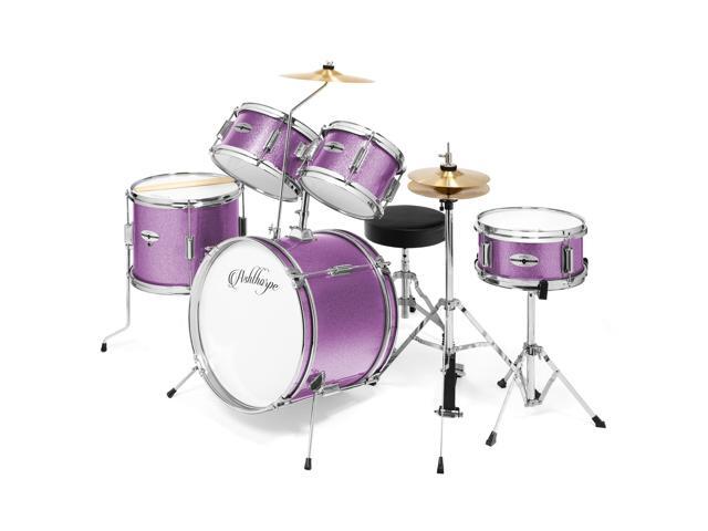 Ashthorpe 5-Piece Complete Junior Drum Set with Genuine Brass Cymbals - Advanced Beginner Kit with 16' Bass, Adjustable Throne, Cymbals, Hi-Hats,...