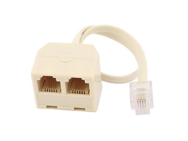 RJ11 6P4C 2 Way Outlet 1 to 2 Telephone Phone Jack Line Splitter Adapter Beige