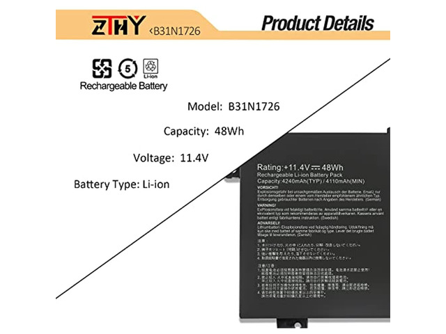B31n1726 Laptop Battery Replacement For Asus Tuf Gaming Fx504 Fx504g Fx504gd Fx504ge Fx504gm Fx505 Fx505dt Fx505du Fx505dv Fx505gt Fx505gd Fx505gm...