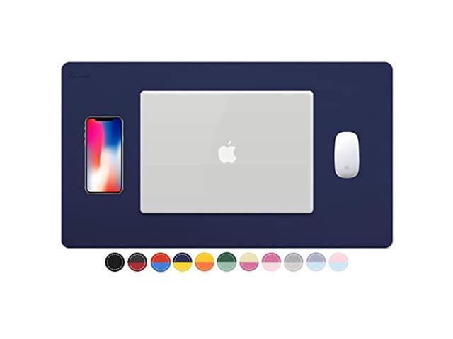 Dual Sided Desk Pad, 24' X 14' Pu Leather Desk Mat, Waterproof Desk Blotter Protector Mouse Pad (Dark Blue/Yellow)