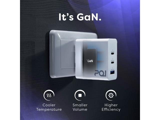 PQI 65W GaN Wall Charger - 65 Watt USB C PD Fast Power Adapter - Type C Laptop Charger Block - 3-Port Quick Charging Plug Compatible with Apple...