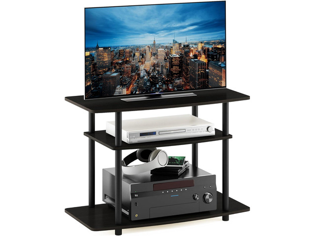 Furinno Turn-N-Tube No Tools 3-Tier Entertainment Center TV Stand for TV up to 32 Inch, Plastic Round Tubes, Espresso/black