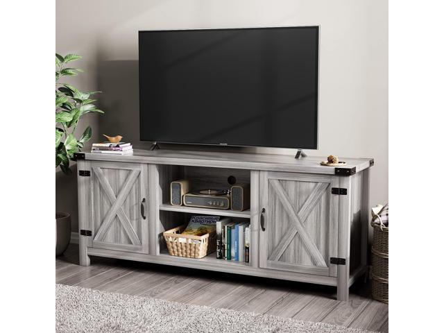 YESHOMY Modern Farmhouse TV Stand with Two Barn Doors and Storage Cabinets for Televisions up to 65+ Inch, Entertainment Center Console Table,...