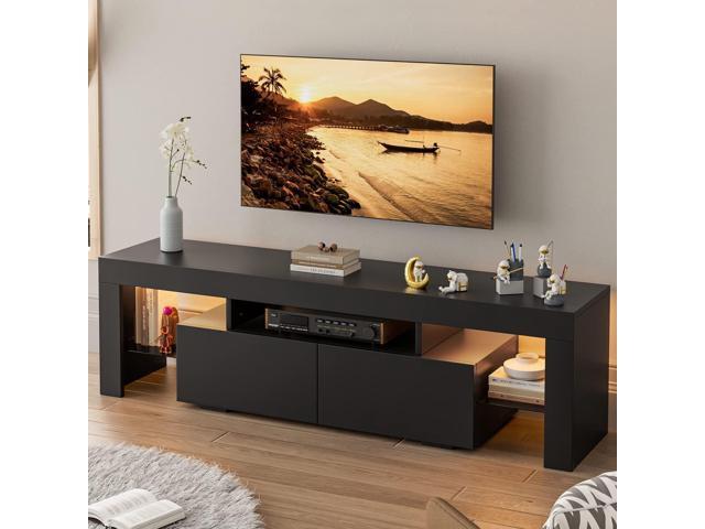 YESHOMY Modern LED TV Stand for Televisions up to 70 Inch with Glass Shelves and Drawer, Gaming Entertainment Center with Multiple Dynamic RGB...