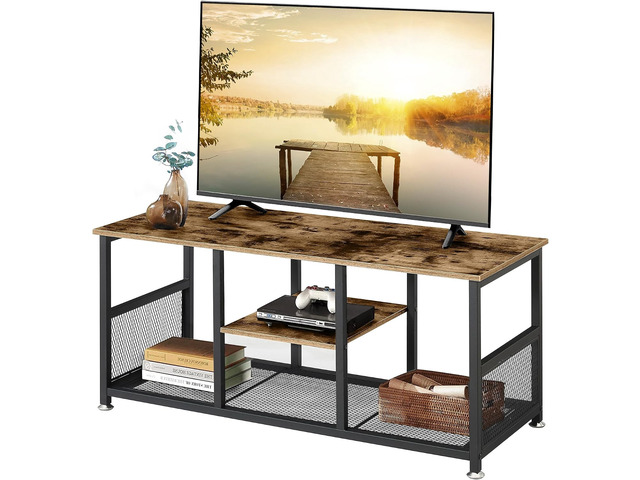 VECELO TV Stand Up to 50 Inches, 39 Inch Industrial Entertainment Center Media Console with Open Storage Shelves, Wooden Coffee Table with Metal...