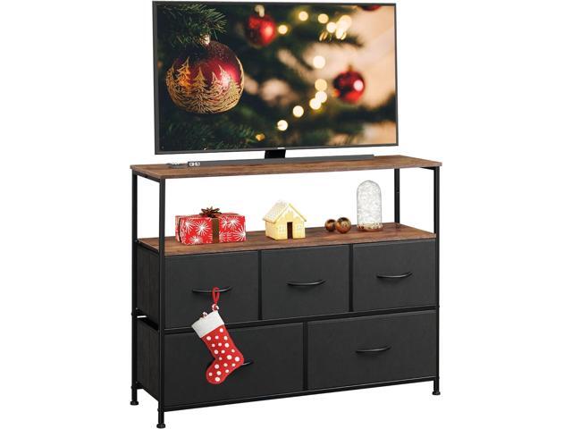 WLIVE Dresser TV Stand, Entertainment Center with Fabric Drawers, Media Console Table with Open Shelves for TV up to 45 inch, Storage Drawer Unit.