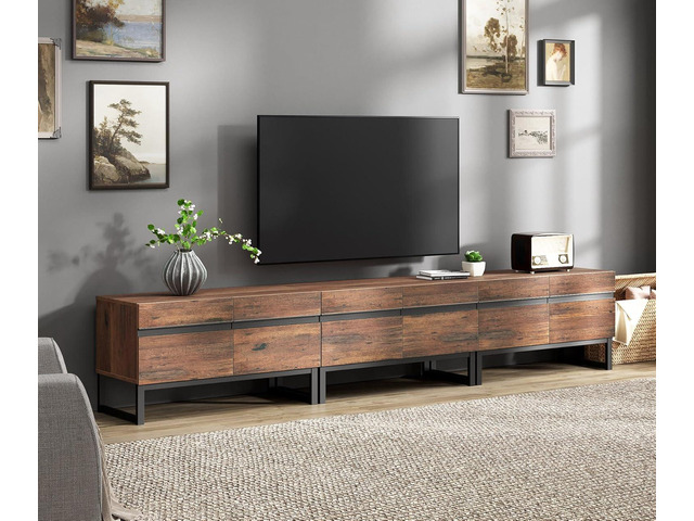 WAMPAT Modern TV Stand for 32-110 Inch TVs, Wood Entertainment Center with Metal Base Storage Cabinets, Media TV Console for Living Room, Brown, 3Pcs