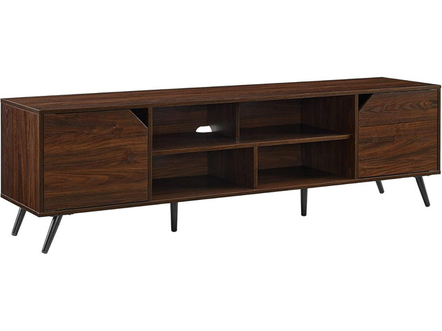 Walker Edison Nora Modern Minimal Open-Shelf TV Stand for TVs up to 80 Inches, 70 Inch, Dark Walnut