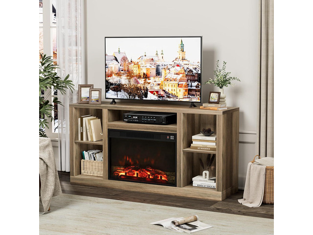 Furniwell Fireplace TV Stand for 65 Inch TV with 26' Fireplace(Natural)