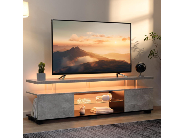 Cubehom Grey TV Stand for 70' TV, LED Entertainment Center with Storage