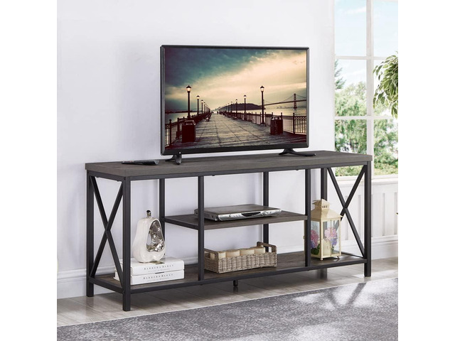 EXCEFUR 55 inch TV Stand for TV up to 65 inch, Rustic Wood and Metal Media TV Console Table for Living Room, Grey