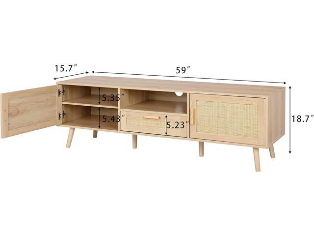 Finnhomy 59 Inch Boho TV Stand for up to 70 inch TV, TV Console with 2 Hand Made Rattan Decorated Doors, Living Room Entertainment Center TV Table...
