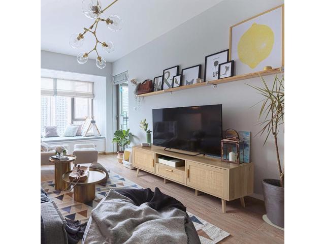 Finnhomy 59 Inch Boho TV Stand for up to 70 inch TV, TV Console with 2 Hand Made Rattan Decorated Doors, Living Room Entertainment Center TV Table...