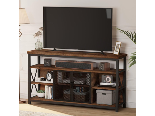 BON AUGURE Tall TV Stand for TVs up to 65 Inch, Industrial Wood Entertainment Center with Storage Cabinet, Farmhouse TV Media Console for Living...