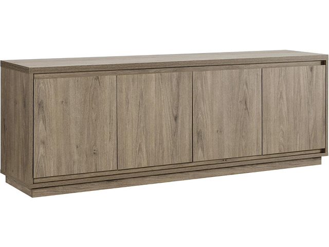 Henn & Hart 68' TV Stand for TVs up to 75', Weathered Gray Blends modern and classic style with beveled cabinets, adjustable shelves, and hidden...