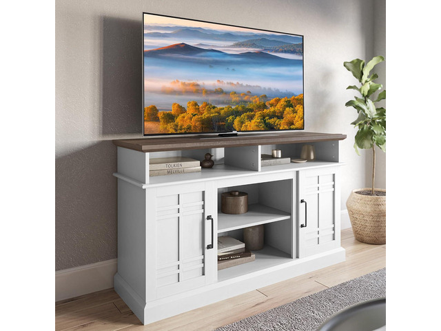 BELLEZE Modern 48' Farmhouse Wood TV Stand & Media Entertainment Center Console Table for TVs up to 50 Inch with Open Storage Shelves & Cabinets -...