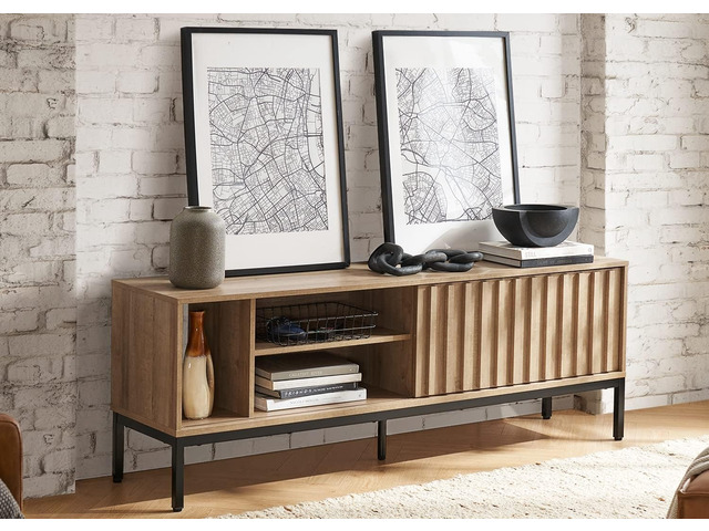 mopio Norwin TV Stand, Rustic Modern Industrial Television Stand for 60/65/70 inch TV, Fluted Entertainment Center with Storage, Wood Media Console...