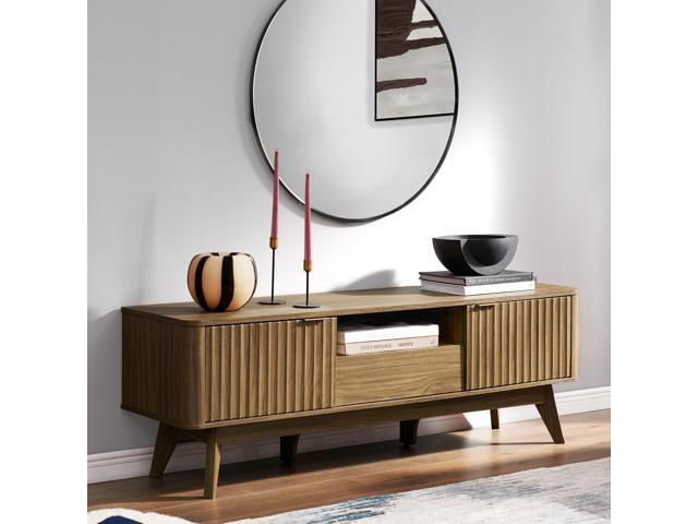 mopio Brooklyn Mid-Century Modern TV Stand, for TVs up to 50 / 59' Waveform Panel, Sleek Curved Profile with Adjustable Shelf and Sturdy Box Frame...