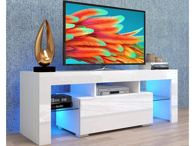 LED TV Stand for 60 inch TVs, High Gloss Entertainment Center with Storage Drawer, Media Console Table Television Stands Cabinet Desk