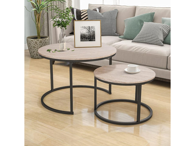 HOJINLINERO Round Coffee Table,Nesting Coffee Table Set of 2,Center Tables for Living Room,Office, Home Small Space,Stacking Side Tables,Sturdy and...