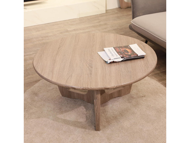 FINECASA Wooden Round Coffee Table, Curved Leg, Furniture, Accent Couch, Coffee Table for Livingroom, Round Wood Table, 36 x 18 Inches, Natural