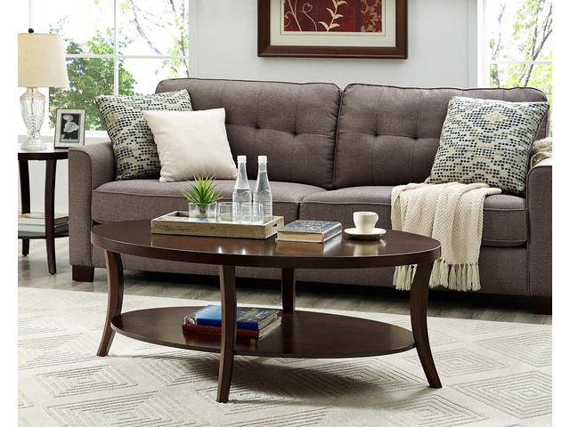 Roundhill Furniture Perth Contemporary Oval Coffee Table with Shelf, Espresso