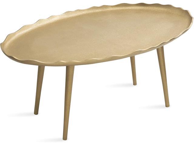 Kate and Laurel Alessia Modern Glam Oval Coffee Table; 34 x 20 x 15; Gold; Metal Living Room Table for Storage and Display with Antique Deckled...