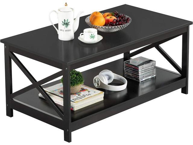 Yaheetech Black Coffee Table for Living Room, X-Design Storage Shelf, 39.5'