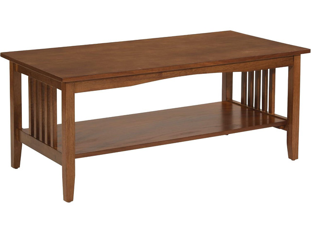 OSP Home Furnishings Sierra Coffee Table with Lower Storage Shelf and Mission Style Side Panels, Brown Ash